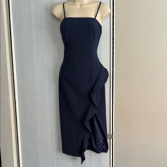 Bardot Navy Midi Dress with Ruffle Detail - Picture 1 of 8